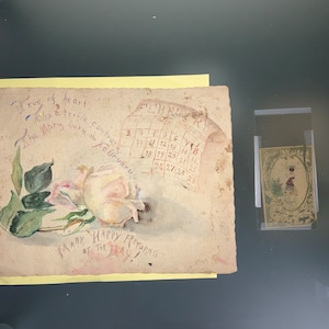 1800s Valentine Watercolor Antique Victorian Painting Hand Painted Card and February Watercolor Poem Antique Valentines Day Collection