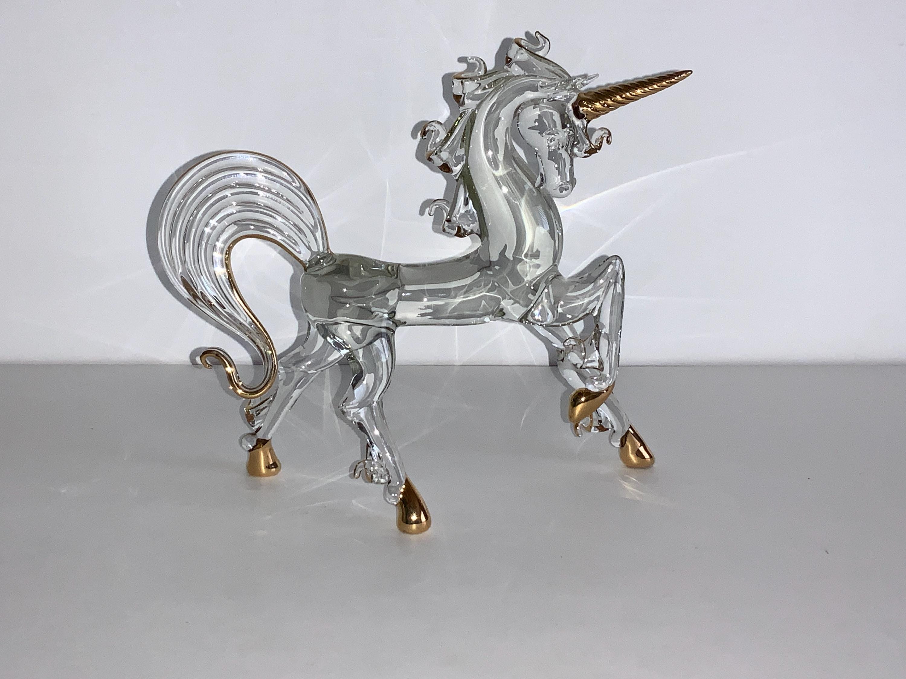 Large Gold Glass Crystal Unicorn Decorative Figurine Sculpture