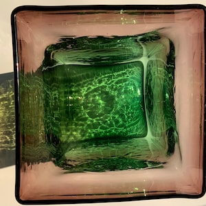 Beautiful XL Watermelon Colored Glass Art Vase Large Heavy Home Accent Decor Weddings Gifts Purple Green Flower Vase Murano Italy Italian