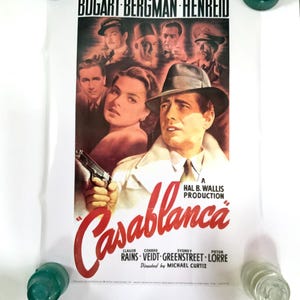 1970 Casablanca original Lithograph Poster Wall Art Print 28&quot; x 20&quot; Classic Films wall art decor Bogart Bergman