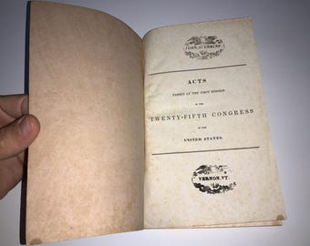 1837 US Congress Historical Booklet: Laws & Acts