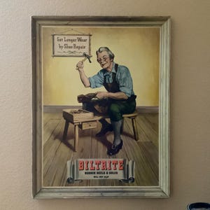 38&quot;x24&quot; Rare Biltrite Rubber Heal Shoe Cobbler Advertising Sign Vintage Advertisement Wall Decor Faux Painting Cardboard Sign Wall Art Ads