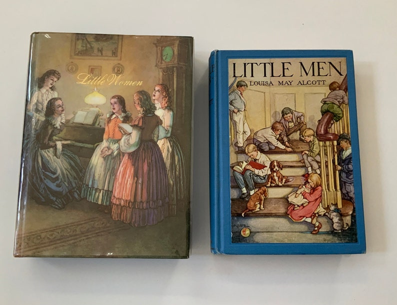 Kleine Frauen, kleine Männer Erstausgabe Louisa May Alcott Vintage Hardcover Bücher Buch Set Art Cover hervorragender Zustand illustrierter klassischer Roman Bild 2