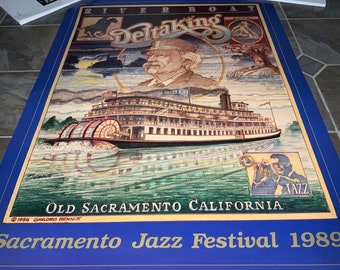 Festival Poster Mark Twain Delta King Riverboat Old Sacramento California Geschichte Jazz Goldrausch Tom Sawyer Pony Express 1989 Sacramento