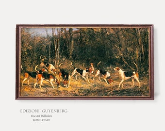 Antika konsttryck med jakthundar | Illustrationer av ett par engelska hundar | Väggkonst med hundmotiv - Set om två