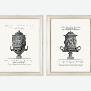 Antique Vase Artwork by Giovanni Battista Piranesi | Ancient Cup Wall Art | Black and White Engraving - Set of Two.