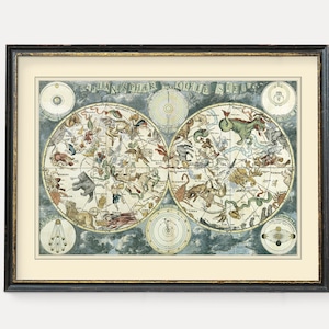 Celestial Planisphere | Old Star Map | Vintage Poster | Fine Art Print of Ancient Star Chart with Constellations