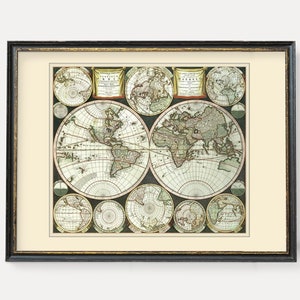 Stampa vintage con mappa del mondo/Arte da parete con cartografia antica - Stampa d'arte italiana