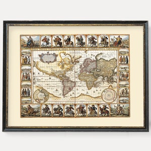 Stampa di una vecchia mappa del mondo con Asia, Africa, Europa e America / Vecchia mappa del mondo del XVIII secolo / Stampa artistica italiana