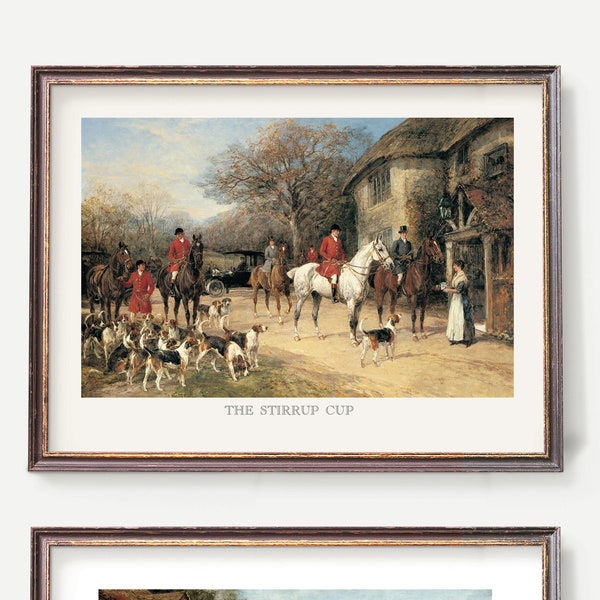 Fuchsjagd-Drucke – Vintage britische Jagd-Wandkunst mit Pferden, Jägern und Hunden – Reitsport-Dekor – Reitkunst – 2er-Set