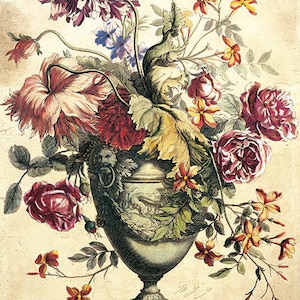 Flores Bouquet Art Prints / Bodegón Floral Barroco Arte Mural / Antiguo Jarrón de Flores / Grabados italianos de Bellas Artes - Conjunto de Dos