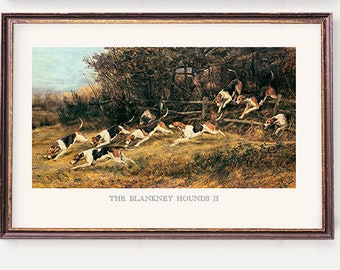 Antika konsttryck med jakthundar | Illustrationer av ett par engelska hundar | Väggkonst med hundmotiv - Set om två