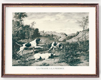 Hunting Dogs Art Prints | Pheasant and Partridge Hunting Illustrations | Vintage Hunt Wall Art - Set of Two