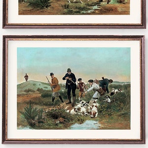 Rabbit Hunt Wall Art | Antique Hunting Dogs Illustration | Quail Hunting | Vintage  English Wildlife Art Prints - Set of Two