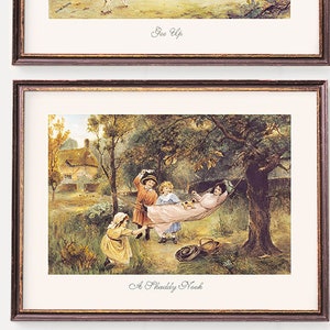 Victorian Wall Art | Playing Children with Puppies | Antique English Childhood Illustrations | Vintage Art Prints  - Set of Two