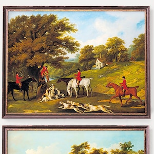 Impressions d'art de chasse au renard Chasseurs et chiens courants Décoration murale anglaise vintage Hunt Lot de deux image 1