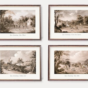 Fox Hunting  | Victorian Hunting Wall Art | Old Sepia English Hunting Illustrations - Set of Four Antique Hunting Prints