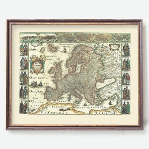 Vecchia mappa dell'Europa / Antica mappa del Vecchio Mondo del XVII secolo / Stampa artistica italiana