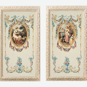 Neoclassical Decor - Victorian Wall Art - Classic Art Print of Shabby Chic Paintings - Set of 2 Romantic Ornamental Decoration Panels