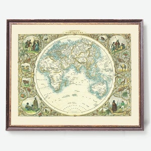 Östliche Hemisphäre | Antike Landkarte | Vintage Poster | Uraltes Schaubild | Alte Landkarte von Europa,Afrika, Asien und Australien