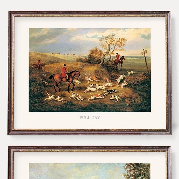 Fox Hunting  Art Prints |  Huntsmen and Hounds | English Vintage Hunt Wall Art - Set of Two