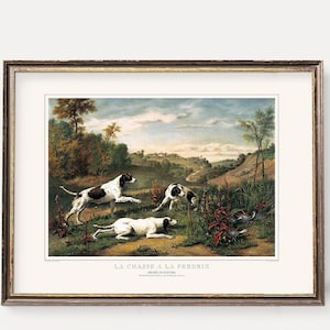 Hunting Dogs Art Prints | Pheasant and Partridge Hunting Illustrations | Vintage Hunt Wall Art - Set of Two
