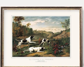 Hunting Dogs Art Prints | Pheasant and Partridge Hunting Illustrations | Vintage Hunt Wall Art - Set of Two