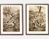 Fox Hunting Hunting Wall Art Dogs on Hunt - Set of Two Antique Hunting Prints