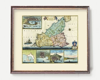 Alte Landkarte von Sizilien | Antike Cartograhy Wandkunst sizilianischer Karte | Vintage Kunstdruck aus Italien