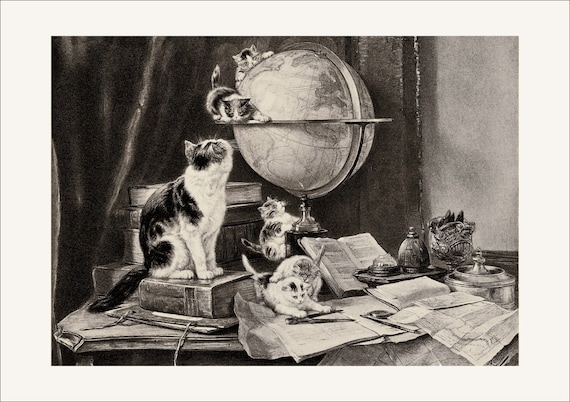 Vintage Cats Wall Art / Little Kittens Art Prints / Stampe Antiche Di  Animali Domestici Dipinti Set Di Quattro Stampe in Bianco E Nero 