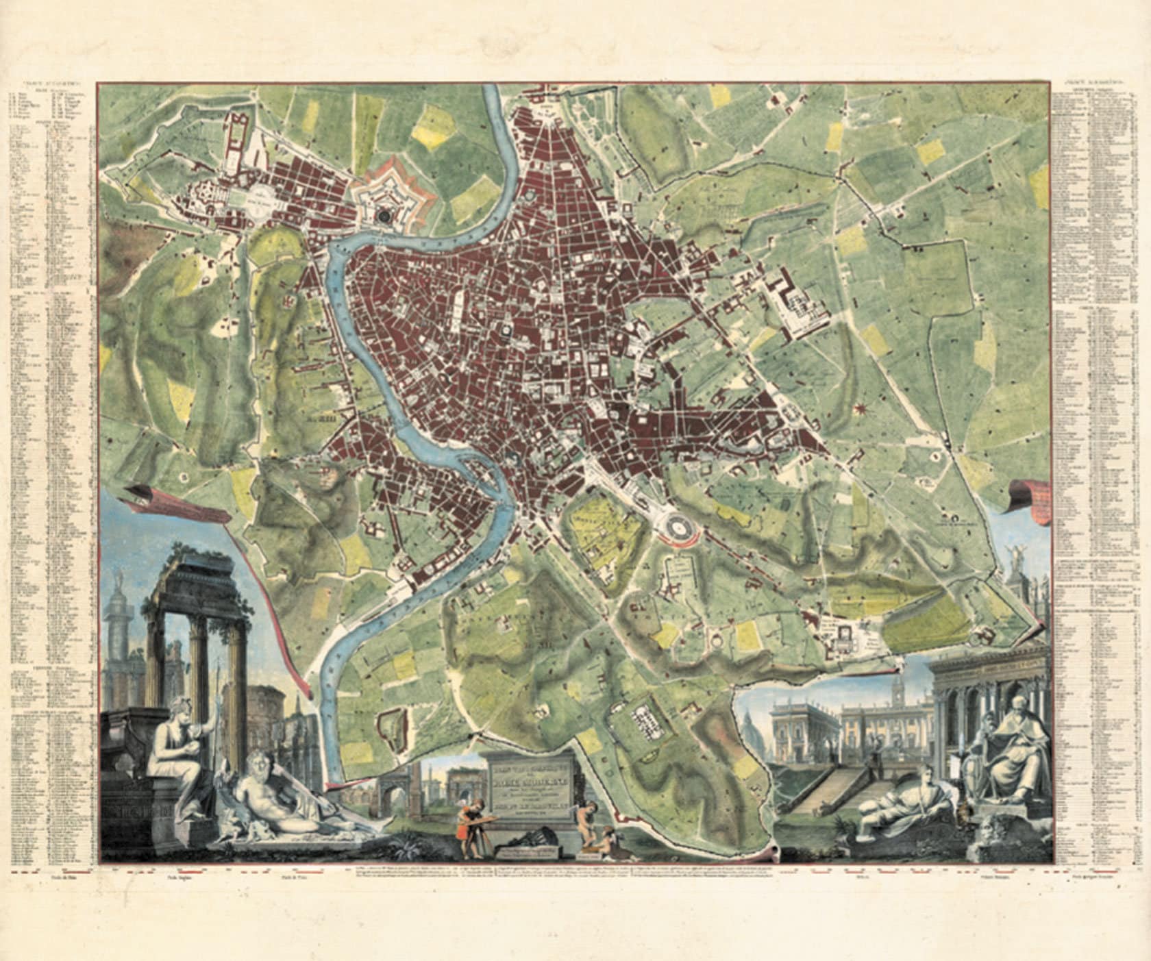 Antique Map of Rome | Roman Cartography | Topographic Plan of Rome 1841 ...