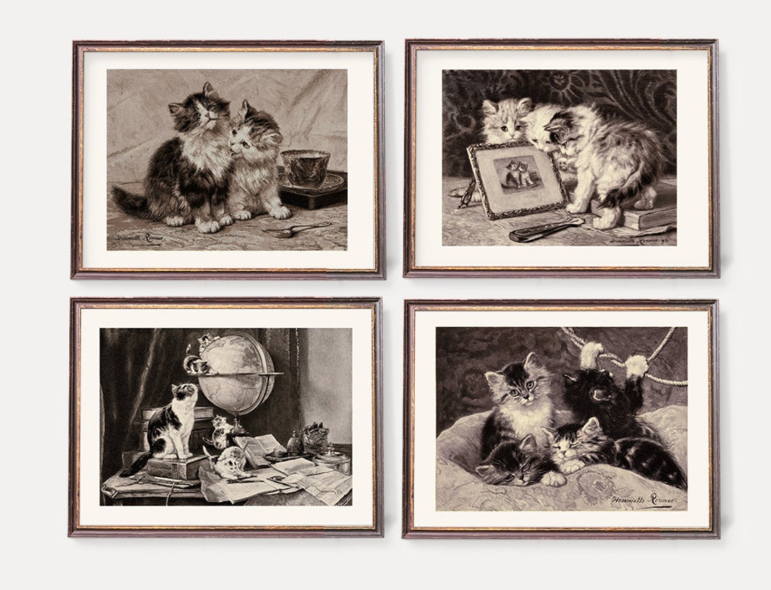 Vintage Cats Wall Art / Little Kittens Art Prints / Stampe Antiche Di