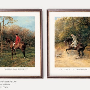 Vintage Horse Riding Prints | Old Equestrian Wall Art | Antique English Illustration with young Gentlemen on a Horse Ride - Set of Two