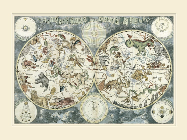Celestial Planisphere | Old Star Map | Vintage Poster | Fine Celestial Planisphere | Old Star Map | Vintage Poster | Fine