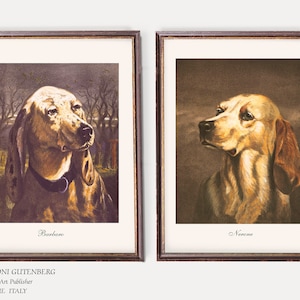 Dogs Art Prints |  Dog Portraits | Vintage Dog Wall Art - Set of Two