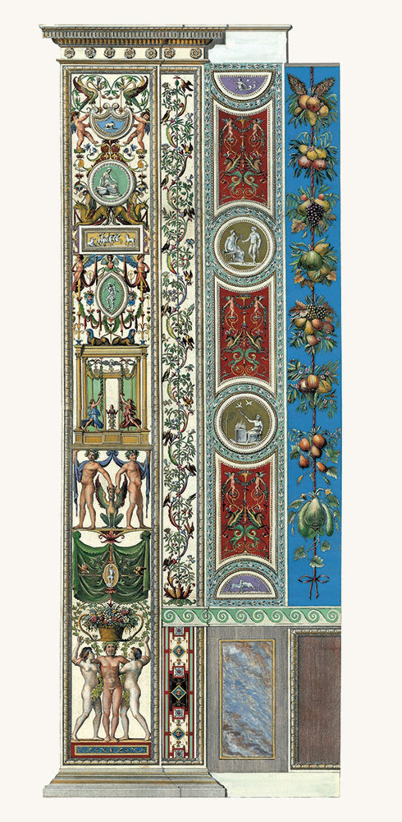 Classic Art Print Fresco in Rome Raphael Loggia Prints Neoclassical Wall Art Ornamental Panels Raffaello Sanzio