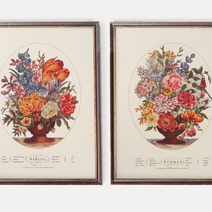Vier seizoenen muurkunst | Bloemenkunstprint | Boeketten aquarellen | Set van vier bloemenschilderijen
