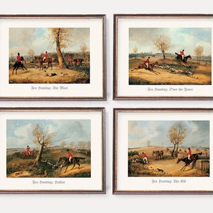 Fuchsjagd Drucke | Vintage Englische Jagd Wandkunst | Reiter Dekor | Reiterkunst - 4er Set