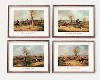 Fuchsjagd Drucke | Vintage Englische Jagd Wandkunst | Reiter Dekor | Reiterkunst - 4er Set