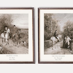 Sepia Prints of English Horse Paintings | Old Equestrian Wall Art | Vintage Horseman Print  - Set of Four