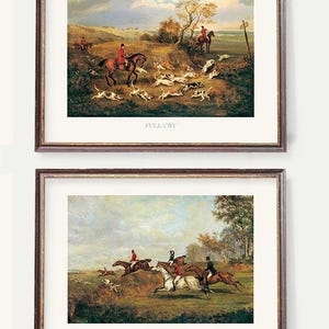 Fox Hunting  Art Prints |  Huntsmen and Hounds | English Vintage Hunt Wall Art - Set of Two