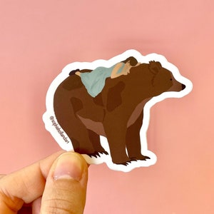 Grizzly Bear Girl Sticker Durable Weatherproof Water Resistant Vinyl Decal Die Cut Stickermule Hand Drawn Laptop Waterbottle Hydroflask image 1