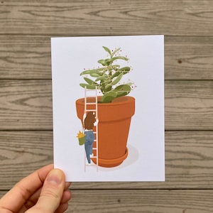 Carte de vœux de fille de la plante de jade de Noël | Carte d’amoureux des plantes | Papier vierge de qualité illustré à la main | Carte de plante Plant Theme Plant Mom