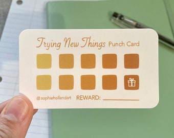 Trying New Things Punch Card | Pack of 5 | Motivational Self Improvement Loyalty Reward Card | Card Stationery | Proceeds Donated to Charity