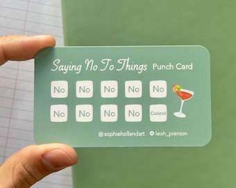 Saying No To Things Punch Card - COCKTAIL Pack of 5 | Stocking Stuffer | Motivational Reward Card | Stationery | Proceeds to Charity