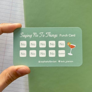 Saying No To Things Punch Card COCKTAIL Pack of 5 Motivational Loyalty Reward Card Self Care Stationery Proceeds Donated to Charity image 1