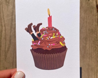 Birthday Cupcake Greeting Card | Birthday Card | Hand Illustrated Blank Quality Paper | Food Card Funny Cute Sprinkles
