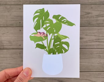 Monstera Girl Greeting Card | Plant Lover Greeting Card | Hand Illustrated Blank Quality Paper | Plant Themed Plant Mom Parent