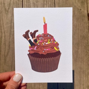 Birthday Cupcake Greeting Card | Birthday Card | Hand Illustrated Blank Quality Paper | Food Card Funny Cute Sprinkles