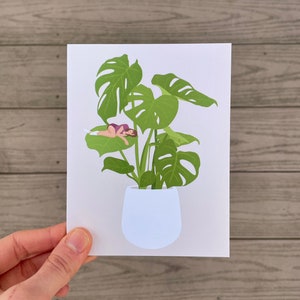 Carte de vœux Monstera Girl | Carte de vœux pour les amoureux des plantes | Papier vierge de qualité illustré à la main | Plante sur le thème de la plante Maman Parent